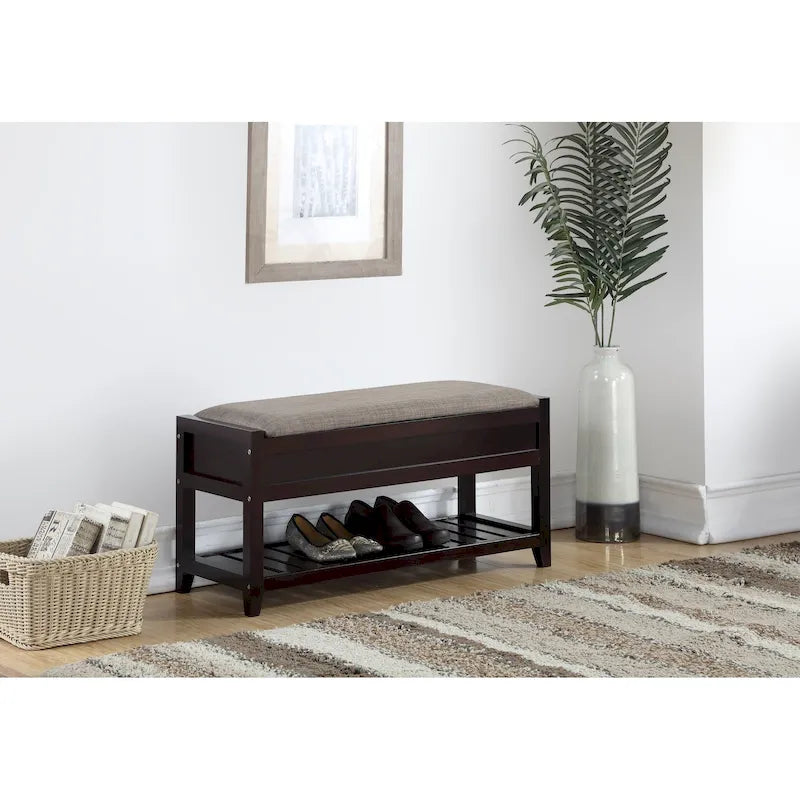 Entryway Seating Bench with Shoe Storage and Lift-Up Seat in Espresso