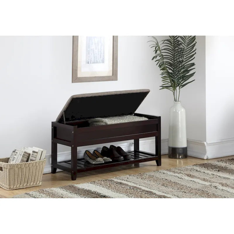 Entryway Seating Bench with Shoe Storage and Lift-Up Seat in Espresso