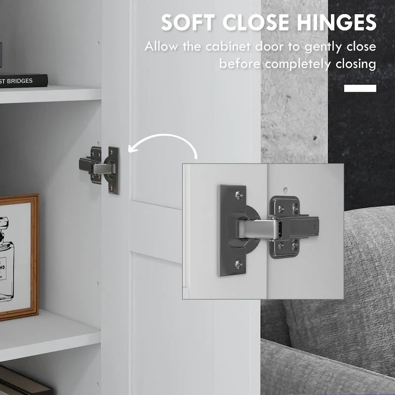 71 Tall Storage Cabinet with Movable Storage Shelves, Modern Style Pantry Cupboard Cabinet with Soft Close Doors, White