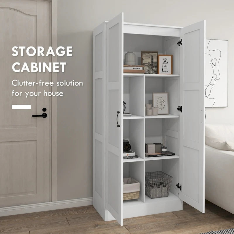 71 Tall Storage Cabinet with Movable Storage Shelves, Modern Style Pantry Cupboard Cabinet with Soft Close Doors, White