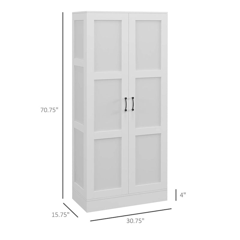 71 Tall Storage Cabinet with Movable Storage Shelves, Modern Style Pantry Cupboard Cabinet with Soft Close Doors, White
