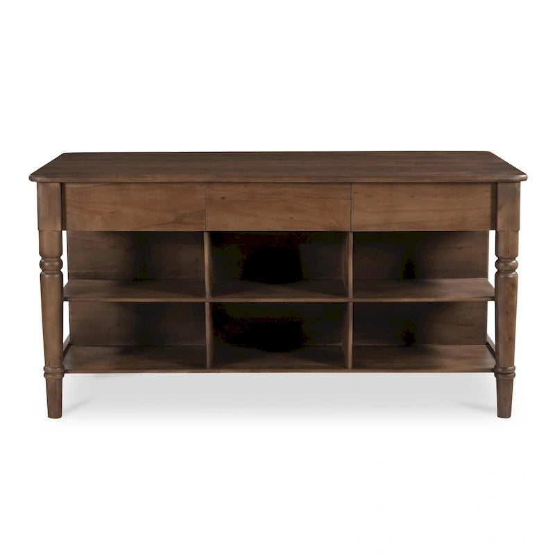 Solid Acacia Wood Kitchen Island with 3 Drawers and 6 Open Shelves