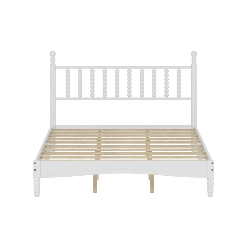 Queen Retro Platform Bed with Gourd-Shaped Headboard and Solid Wood Frame