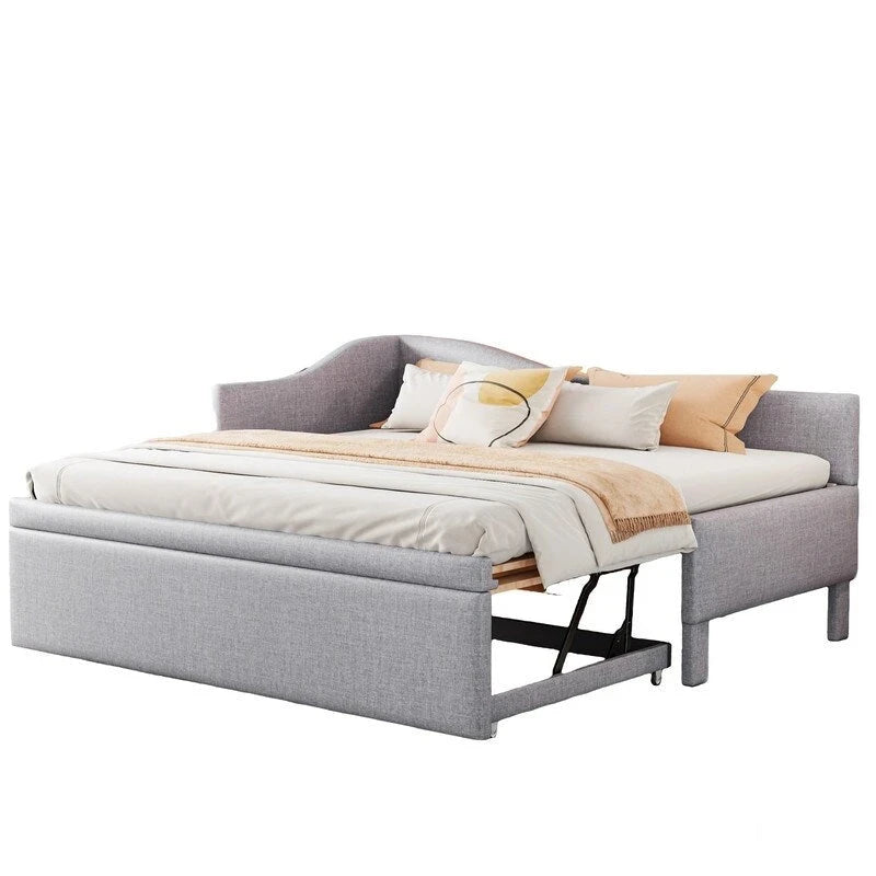 Twin L-Shaped Upholstered Daybed with Pop-Up Trundle