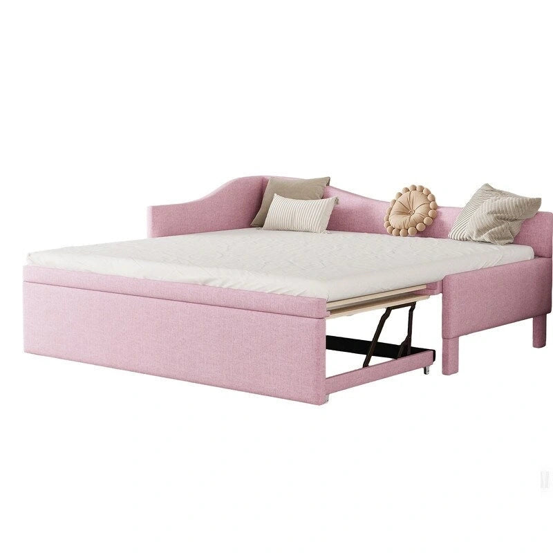 Twin L-Shaped Upholstered Daybed with Pop-Up Trundle