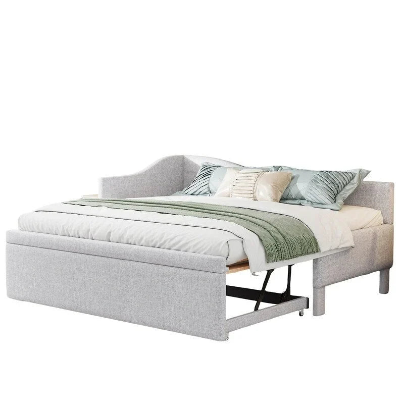 Twin L-Shaped Upholstered Daybed with Pop-Up Trundle