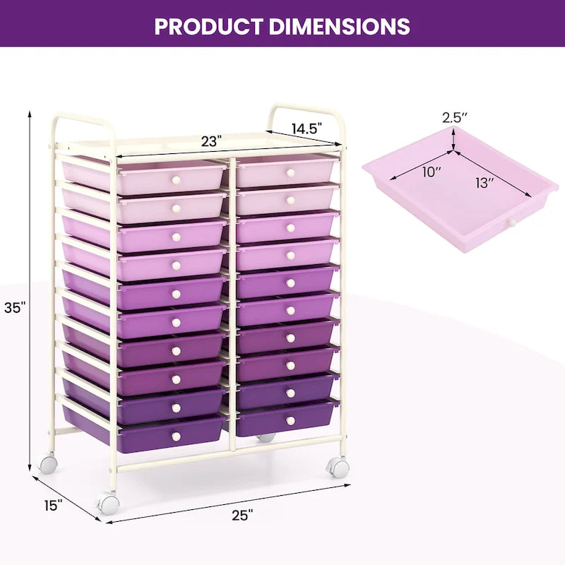 20-Drawer Rolling Storage Cart Art Craft Organizer on Wheels