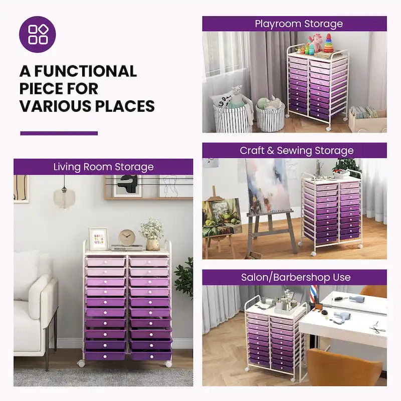 20-Drawer Rolling Storage Cart Art Craft Organizer on Wheels