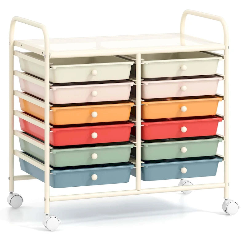 12-Drawer Rolling Storage Cart on Wheels with Locking Casters