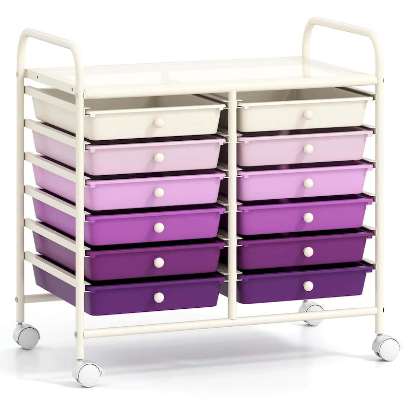12-Drawer Rolling Storage Cart on Wheels with Locking Casters