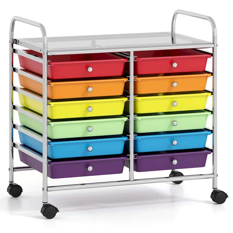 12-Drawer Rolling Storage Cart on Wheels with Locking Casters