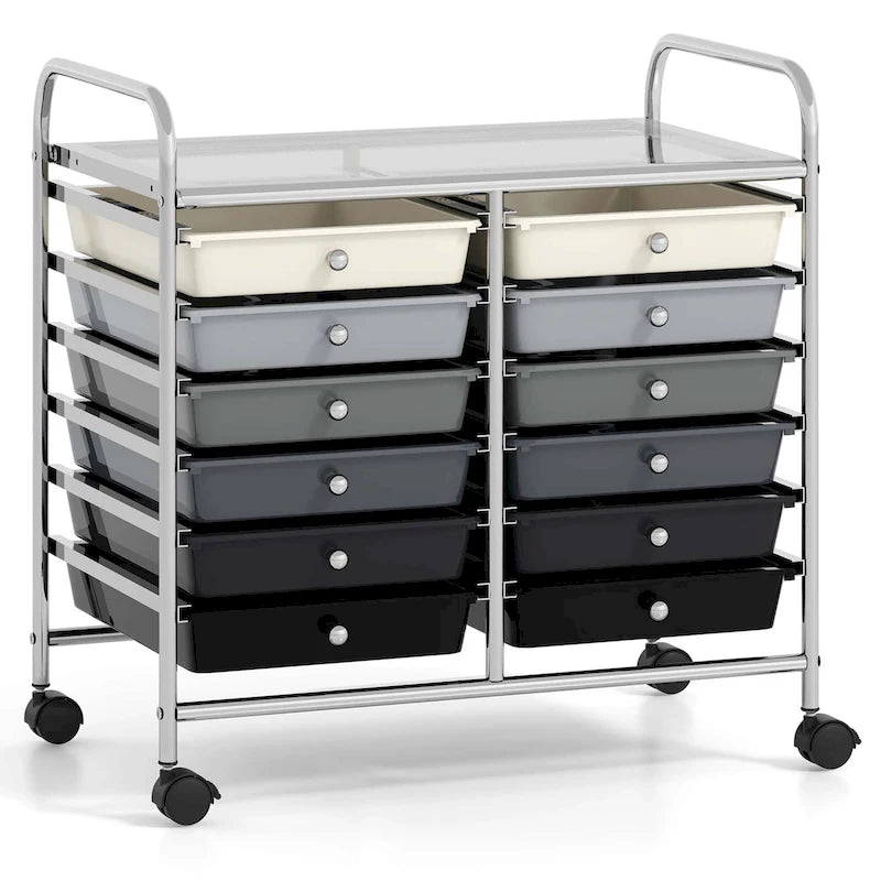 12-Drawer Rolling Storage Cart on Wheels with Locking Casters