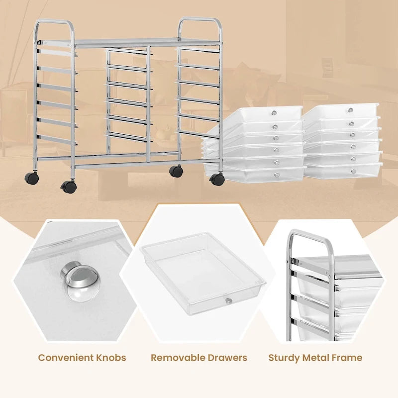 12-Drawer Rolling Storage Cart on Wheels with Locking Casters