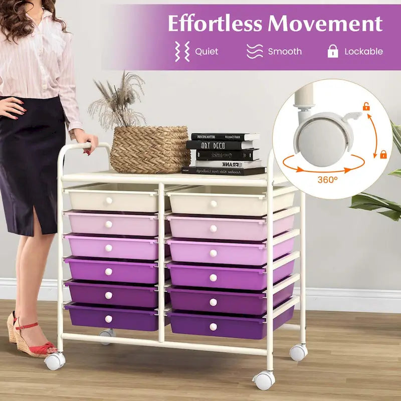 12-Drawer Rolling Storage Cart on Wheels with Locking Casters