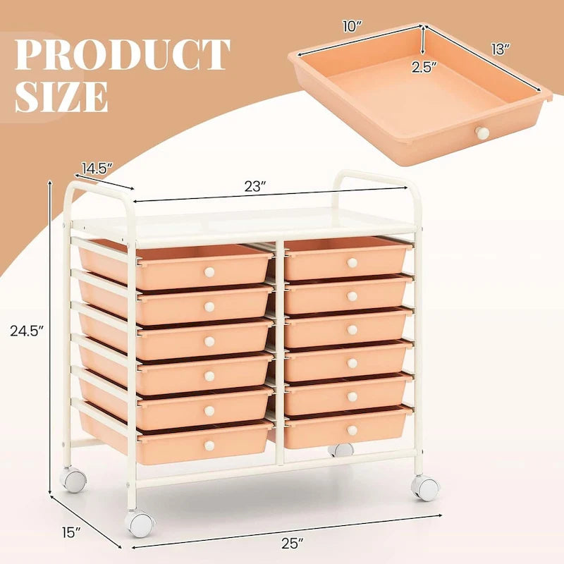 12-Drawer Rolling Storage Cart on Wheels with Locking Casters