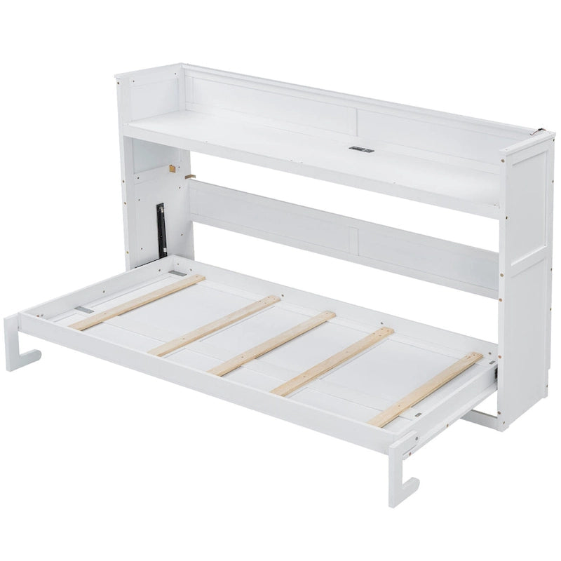 Twin XL Murphy Bed with Desk, LED Light and USB Charging Station for Small Spaces