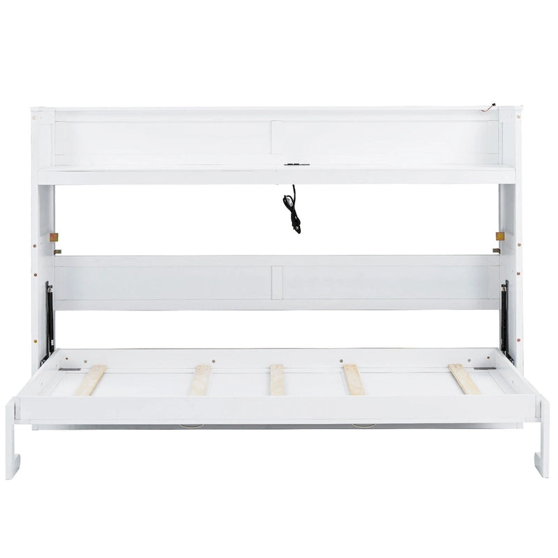 Twin XL Murphy Bed with Desk, LED Light and USB Charging Station for Small Spaces