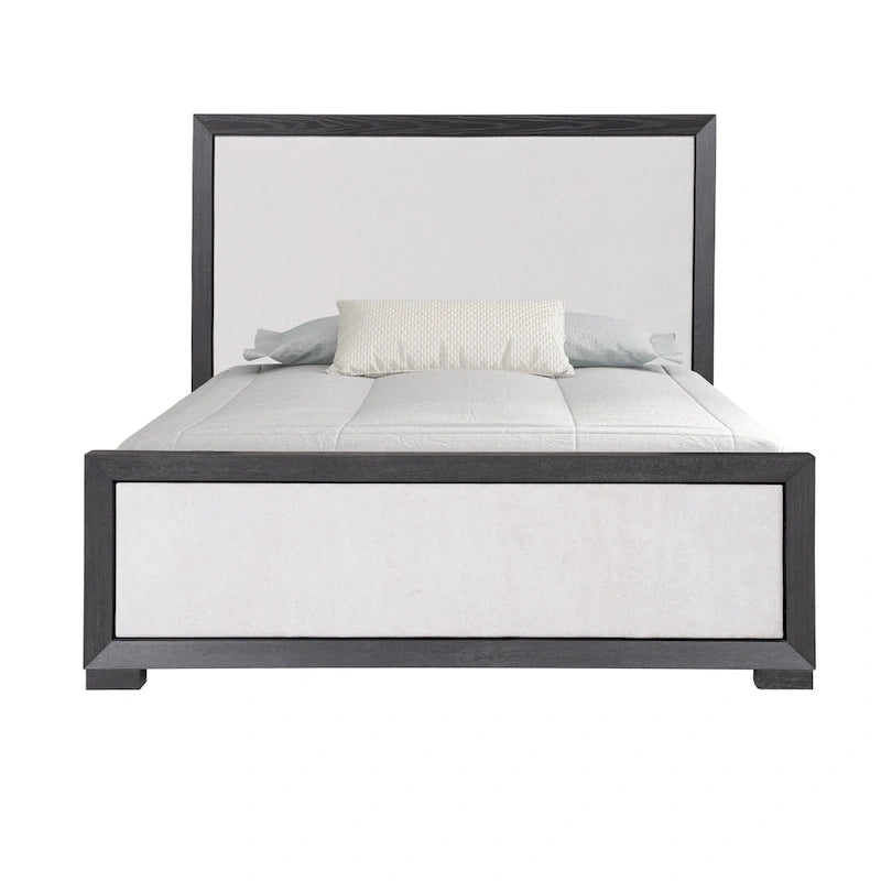 Modern Classic Solid Wood Fabric Panel Bed in Grey with King or Queen Size