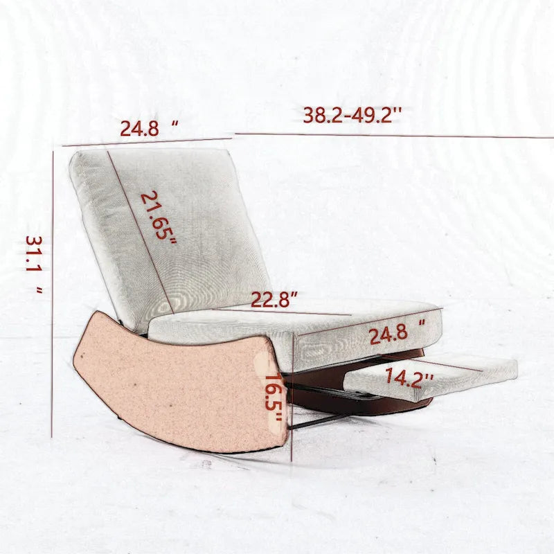 Modern Corduroy Rocking Recliner Chair with Footrest in Orange and Beige