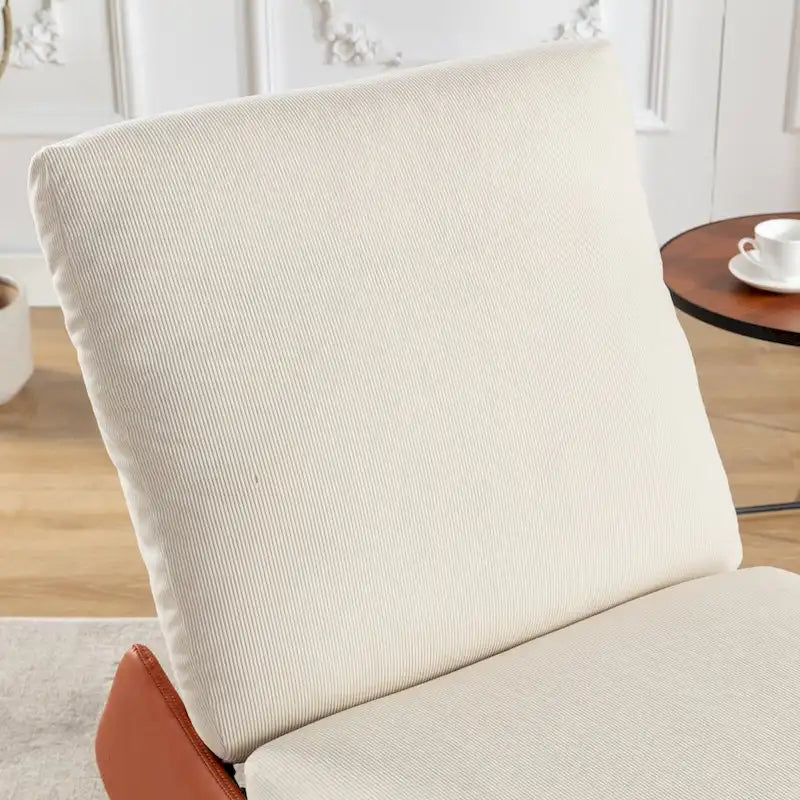 Modern Corduroy Rocking Recliner Chair with Footrest in Orange and Beige