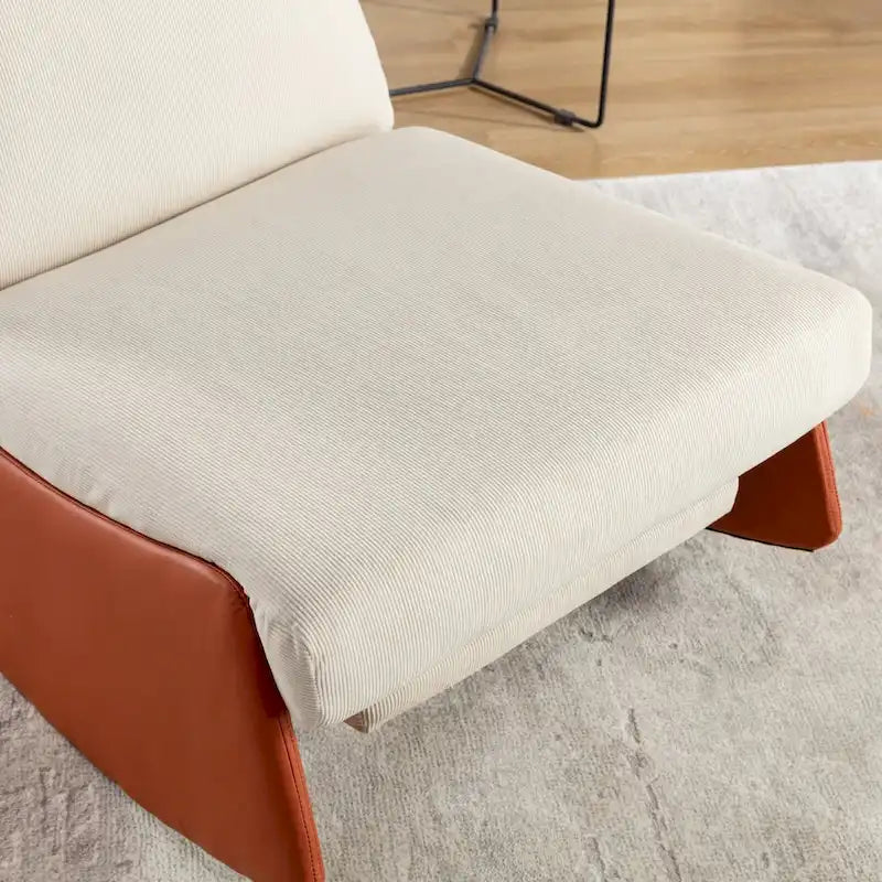 Modern Corduroy Rocking Recliner Chair with Footrest in Orange and Beige