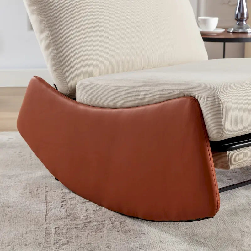 Modern Corduroy Rocking Recliner Chair with Footrest in Orange and Beige