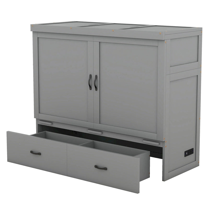 Full Size Murphy Wall Bed with USB Charging Station and Storage Drawer