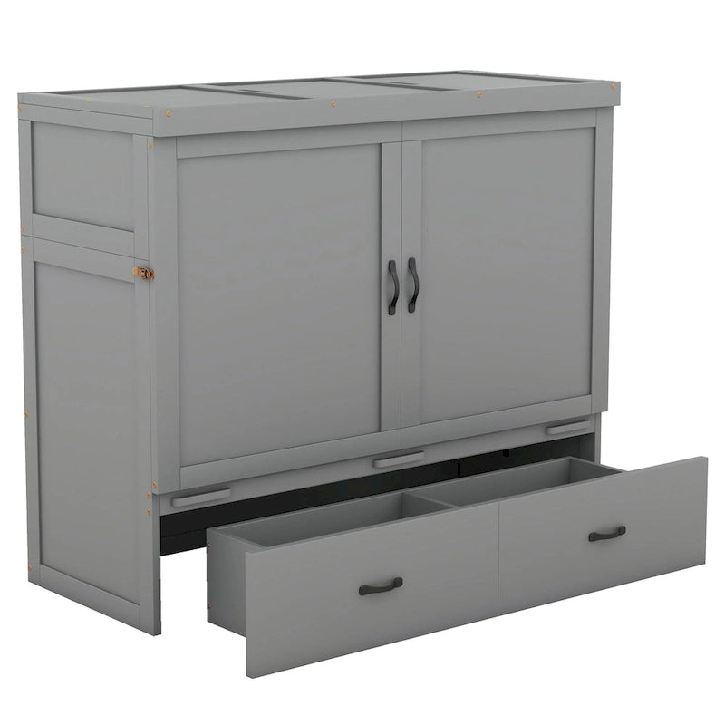 Full Size Murphy Wall Bed with USB Charging Station and Storage Drawer