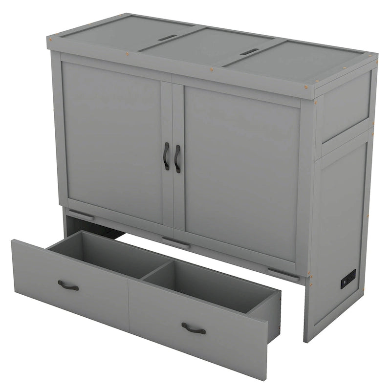 Full Size Murphy Wall Bed with USB Charging Station and Storage Drawer