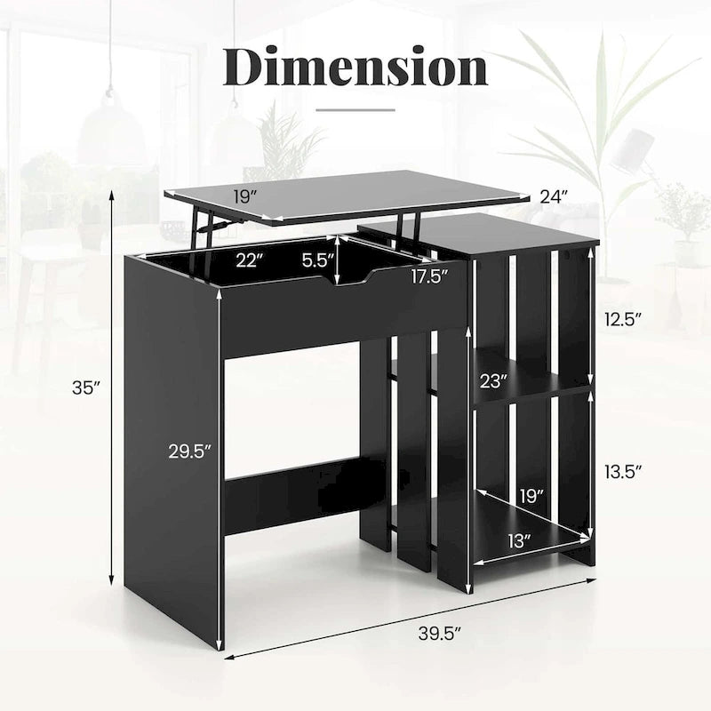Lift Top Standing Desk with Hidden Compartments and Storage Shelves