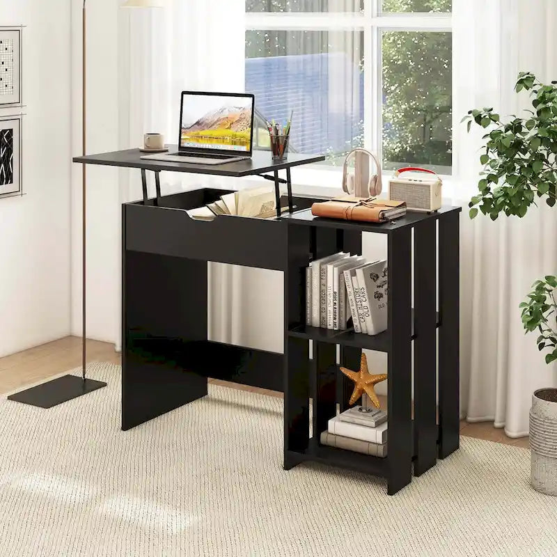 Lift Top Standing Desk with Hidden Compartments and Storage Shelves