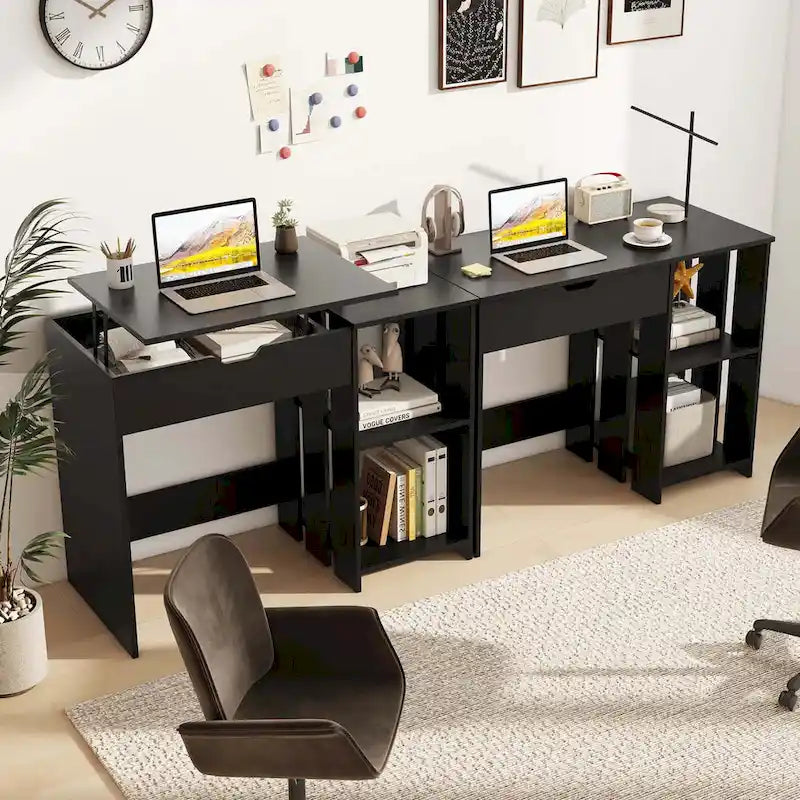 Lift Top Standing Desk with Hidden Compartments and Storage Shelves
