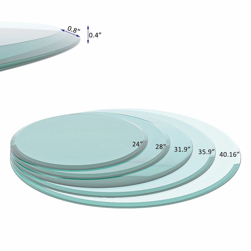 Round Tempered Glass Table Top with Beveled Polished Edge, 35.83 Inch