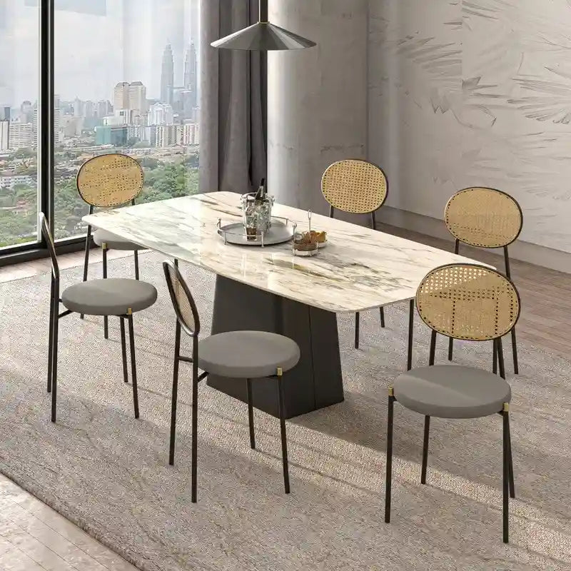 Set of 4 Dining Chairs with Wicker Back and Upholstered Velvet Seat