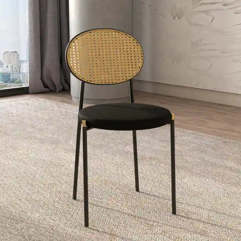 Set of 4 Dining Chairs with Wicker Back and Upholstered Velvet Seat