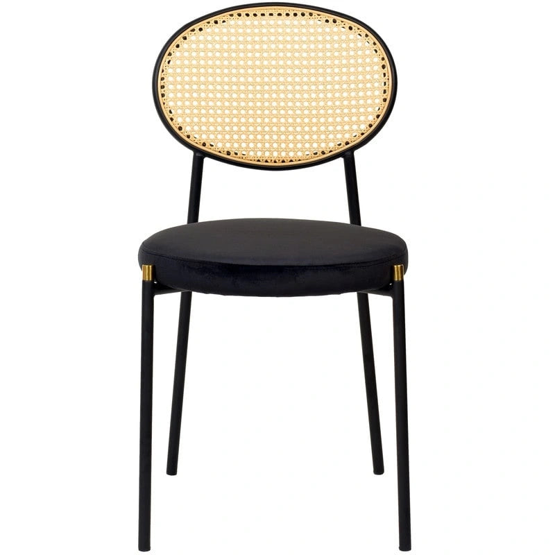 Set of 4 Dining Chairs with Wicker Back and Upholstered Velvet Seat