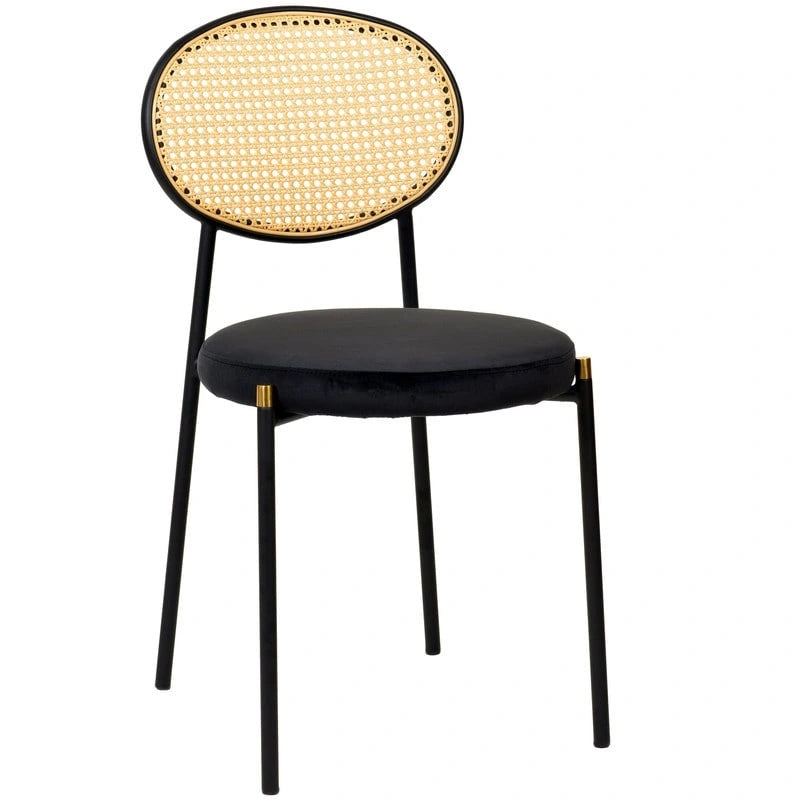 Set of 4 Dining Chairs with Wicker Back and Upholstered Velvet Seat