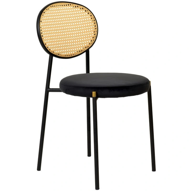 Set of 4 Dining Chairs with Wicker Back and Upholstered Velvet Seat