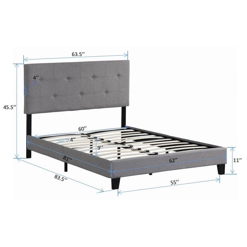 Full Size Upholstered Platform Bed Frame with Headboard