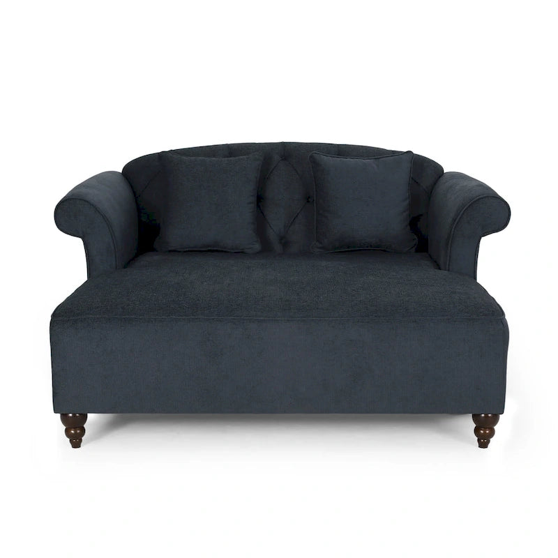 Contemporary Tufted Double Chaise Lounge with Accent Pillows and Scroll Arms