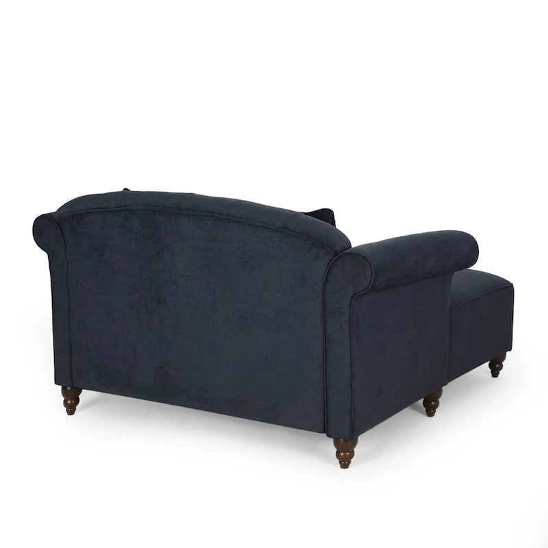 Contemporary Tufted Double Chaise Lounge with Accent Pillows and Scroll Arms