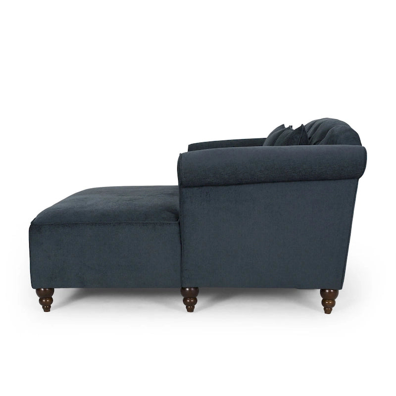 Contemporary Tufted Double Chaise Lounge with Accent Pillows and Scroll Arms