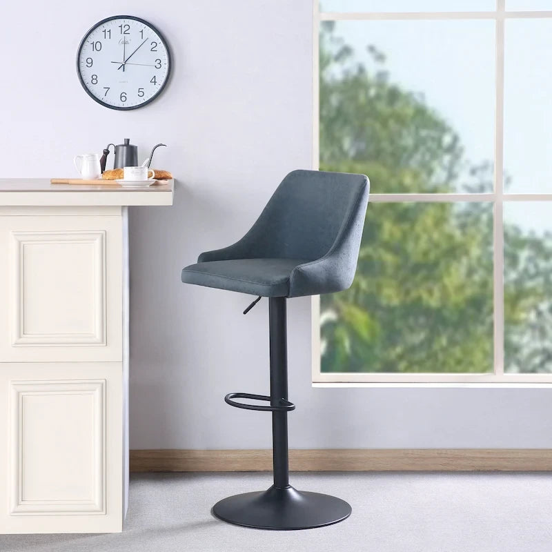 Height Adjustable Swivel Bar Stool with Padded Back in Faux Leather