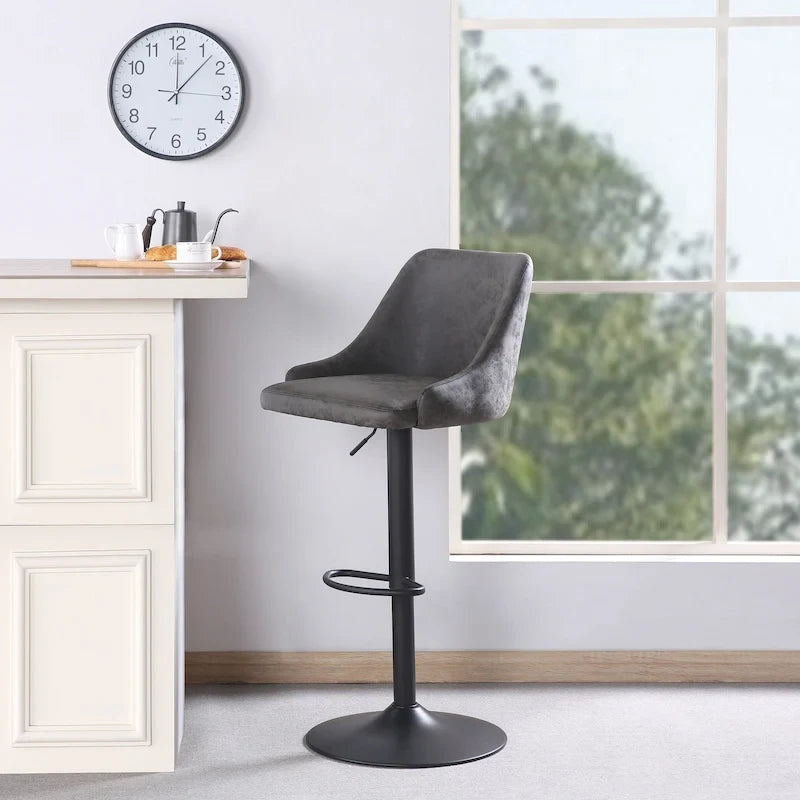 Height Adjustable Swivel Bar Stool with Padded Back in Faux Leather