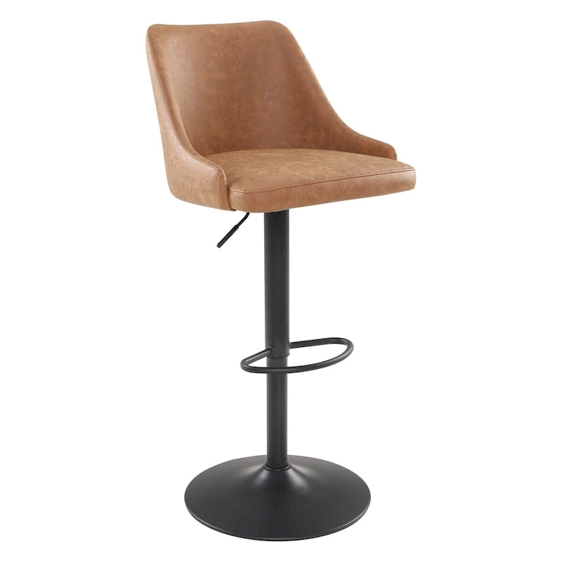 Height Adjustable Swivel Bar Stool with Padded Back in Faux Leather
