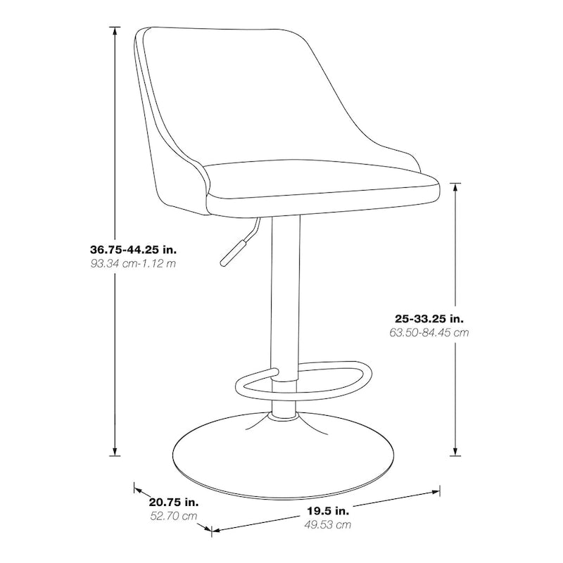 Height Adjustable Swivel Bar Stool with Padded Back in Faux Leather