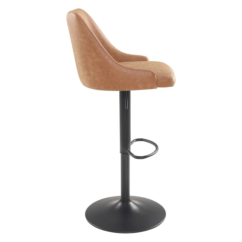 Height Adjustable Swivel Bar Stool with Padded Back in Faux Leather
