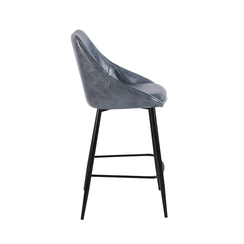 Set of 2 Counter Stools with PU Leather Seat and Iron Legs