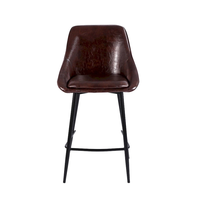 Set of 2 Counter Stools with PU Leather Seat and Iron Legs