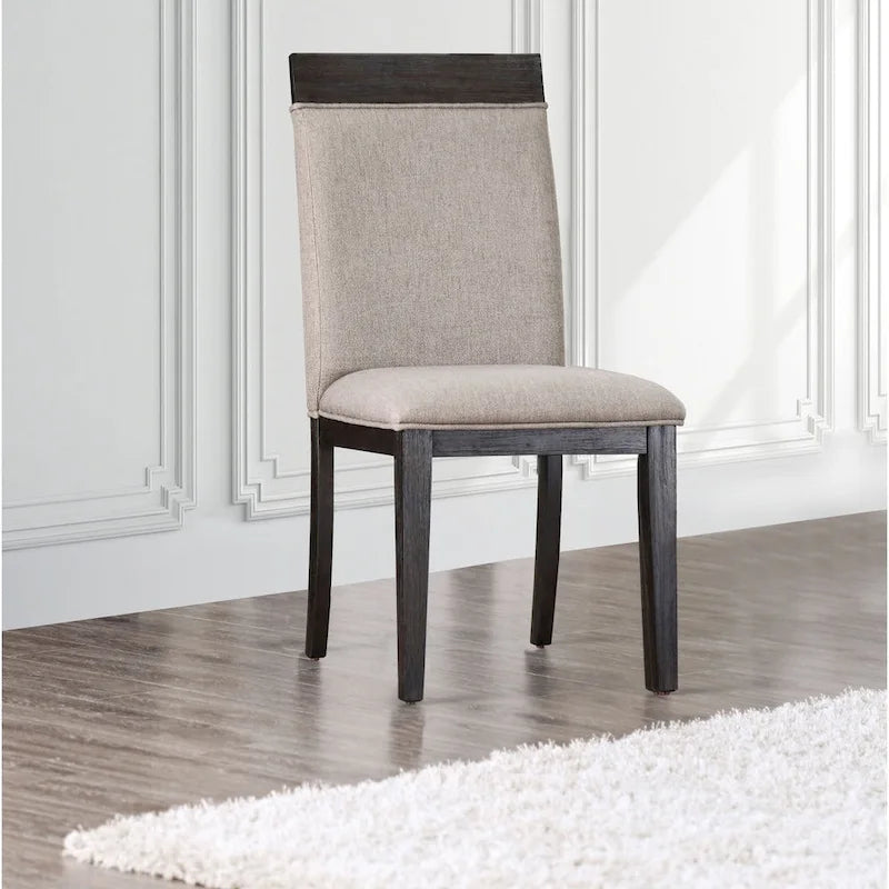 Espresso Upholstered Fabric Side Chairs with Wood Grain Detail, Set of 2